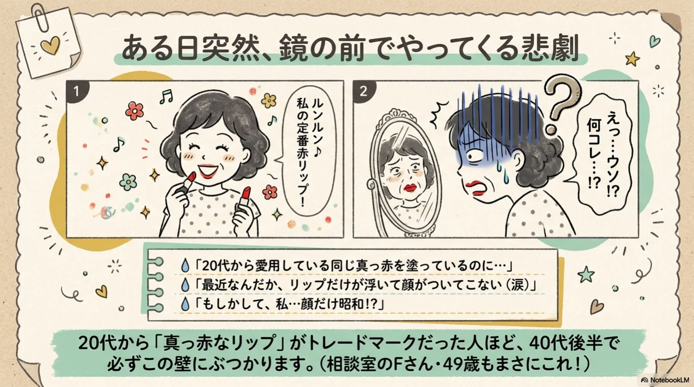 赤リップ濃度三段階の解説イラスト（2）