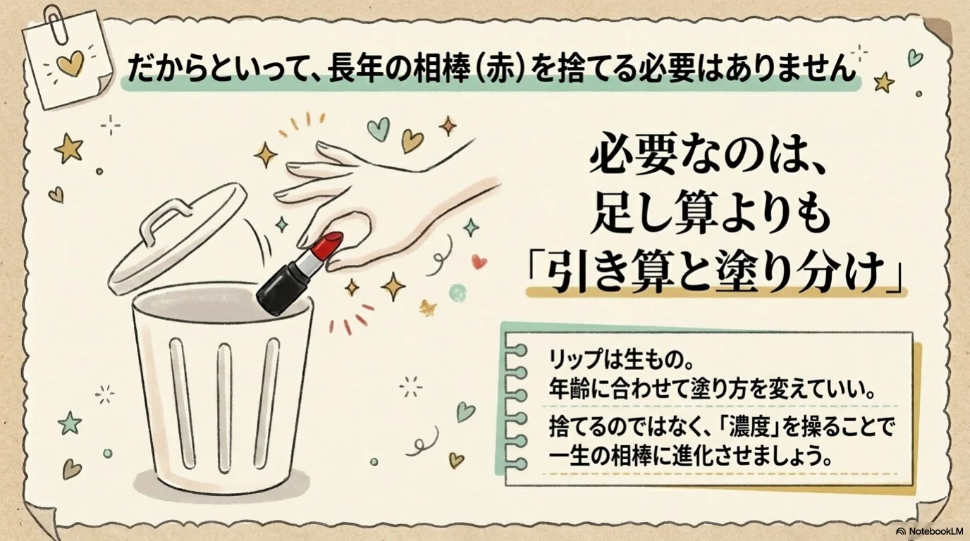 赤リップ濃度三段階の解説イラスト（4）