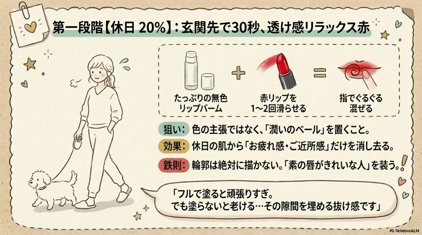 赤リップ濃度三段階の解説イラスト（6）