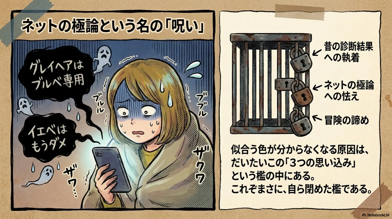 「パーソナルカラーは一生モノではない」と語るサリーのイラスト