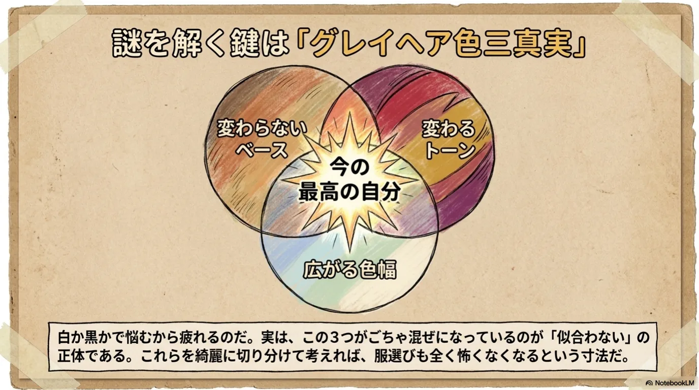 白髪で陥りがちな3つの思い込みのイラスト