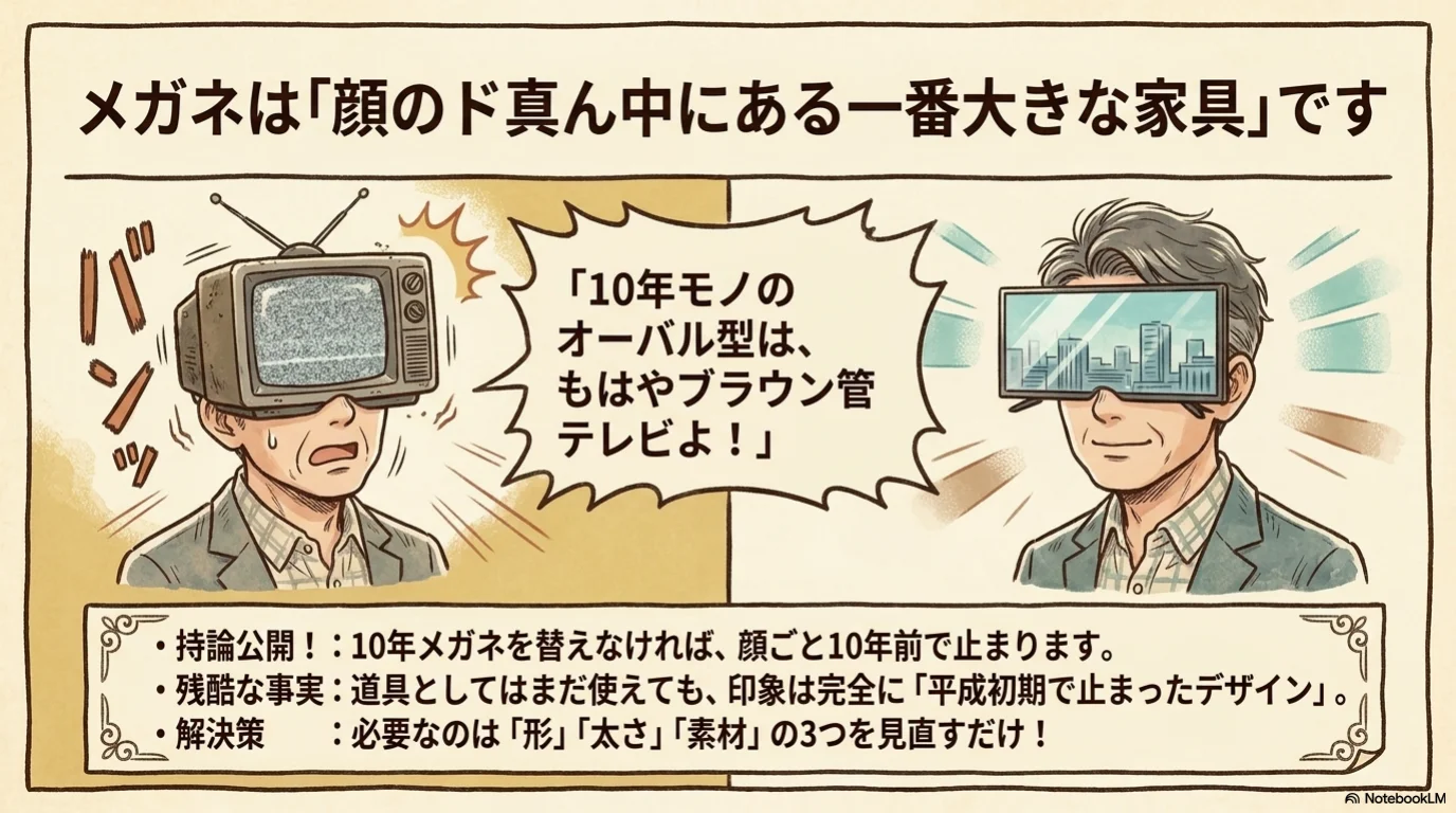 メンズメガネ三選びの解説イラスト（3）