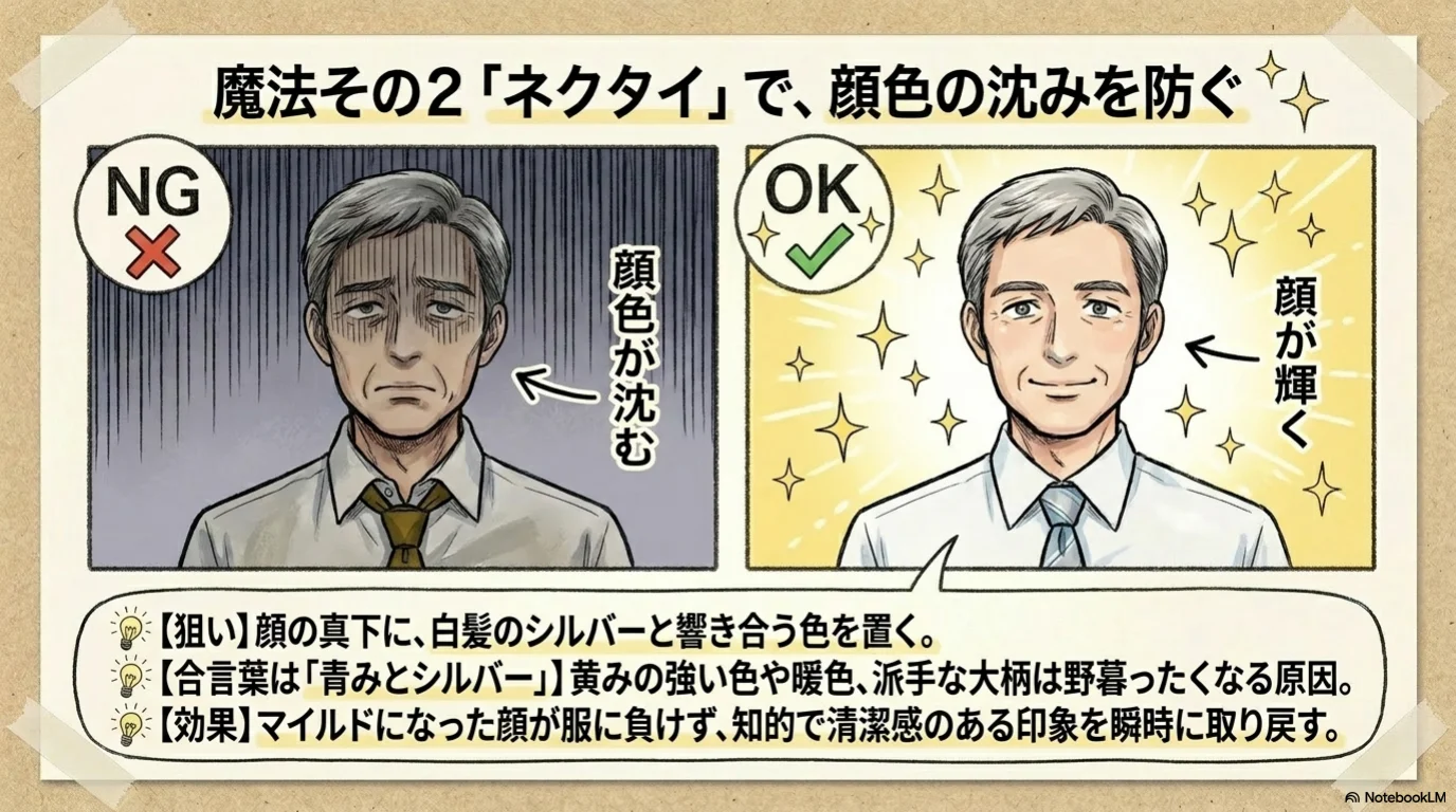 ロマンスグレー三小物の解説イラスト（7）