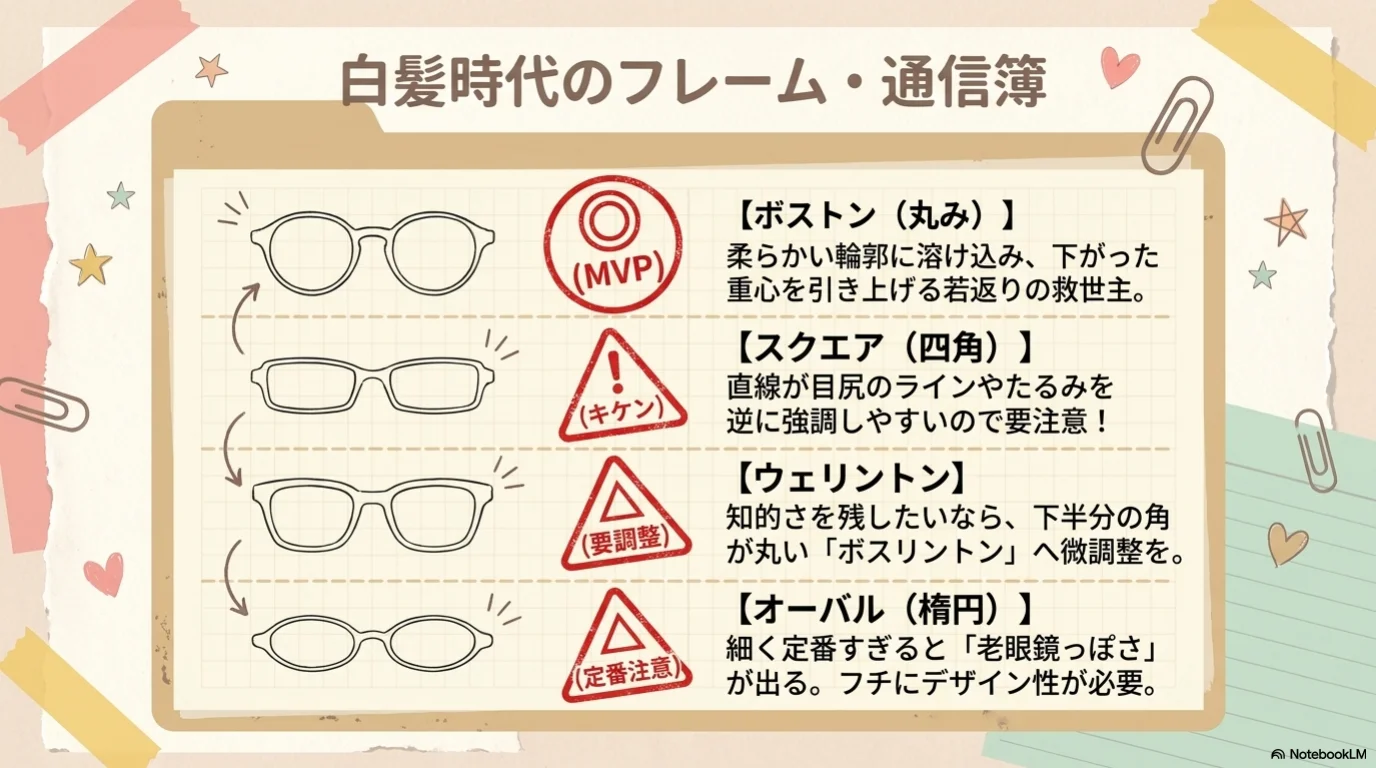 白髪メガネ三見直しの解説イラスト（9）