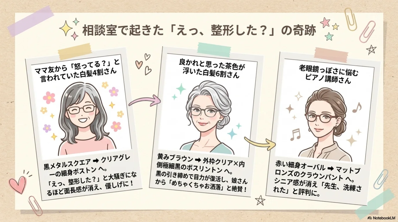 白髪メガネ三見直しの解説イラスト（11）