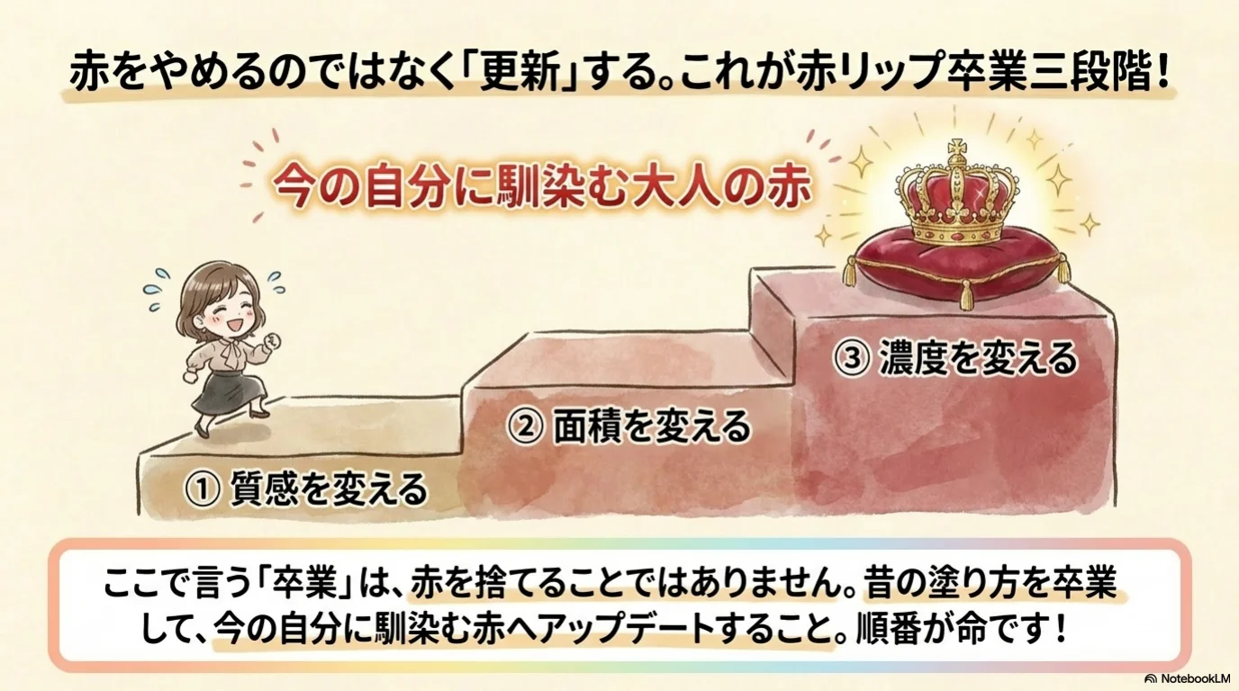 赤リップ卒業三段階の解説イラスト（5）