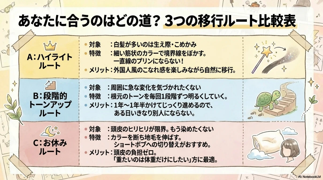 白髪卒業三原則の解説イラスト（6）