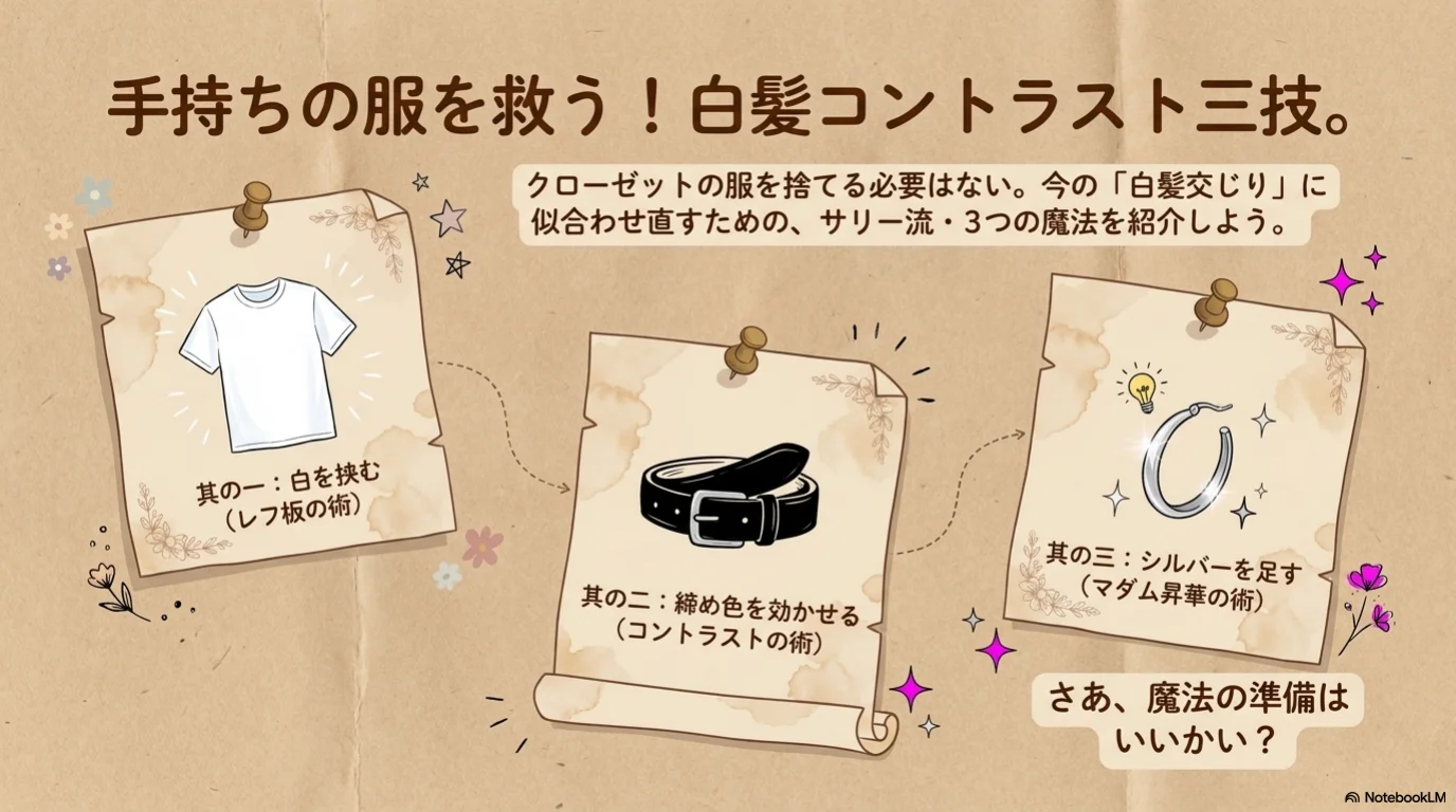 白髪コントラスト三技の解説イラスト（6）